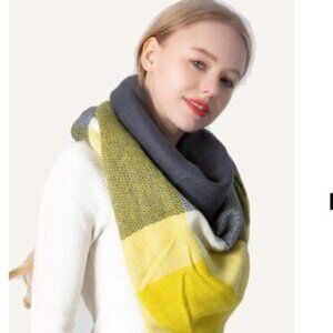 Boutique Yellow/Grey Imitation Cashmere Checked Square Blanket Scarf P2587